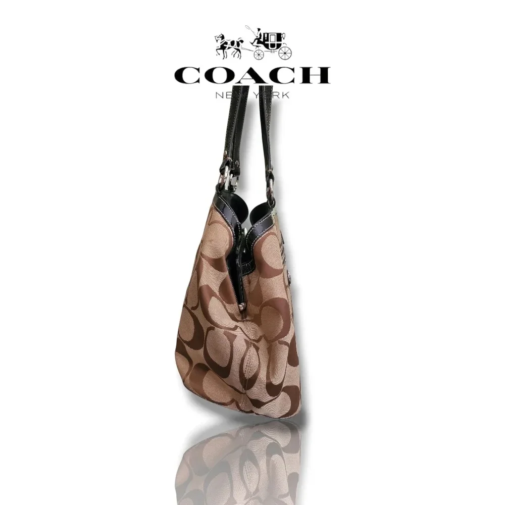 Coach F14940 Kisslock Signature Jaquard C Brown and Black Women's Shoulder Bag